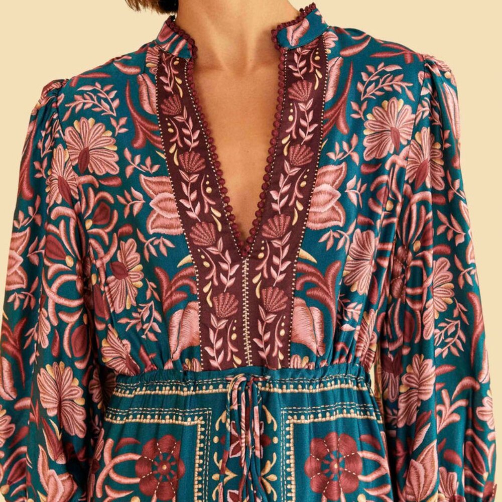 teal seashell tapestry lenzing™ ecovero™ viscose maxi dress - Picture 3 of 10